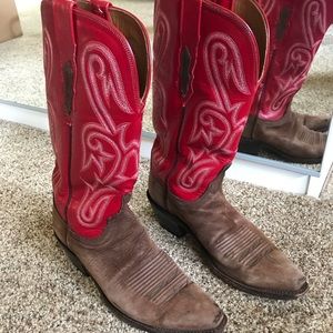 Luchese two-toned (red and suede) cowboy boots